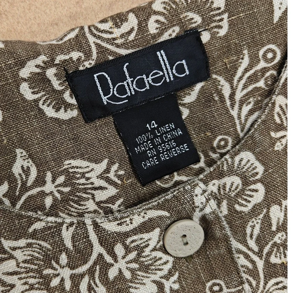 VTG Rafella Linen Dress Tie Back Women's 14 Cottagecore Scoop Neck NWT Deadstock